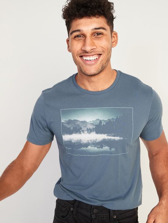 Old Navy Other - Old Navy Mens Graphic T-Shirt Blue Soft Wash Crewneck Casual Size S Small